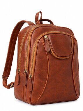 Sharo Everyday Brown Leather Backpack Laptop Work Travel Bag